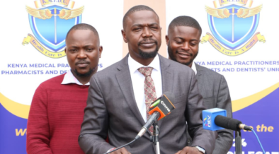 KMPDU Secretary General Davji Bhimji Atellah and others while addressing the Media on matters related to Coast General Hospital on February 23,2026