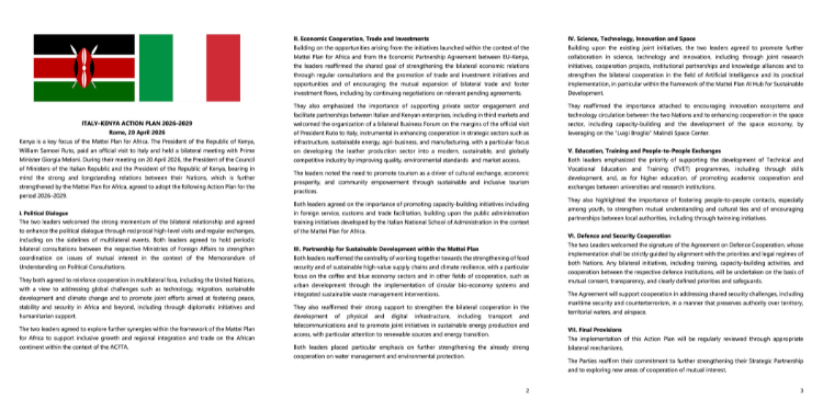 Italy-Kenya Action Plan 2026-2029 PHOTO/PCS