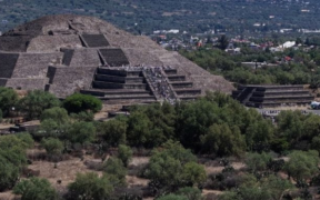 Drone view shows visitors at the Teotihuacan Pyramids in Mexico on March 21,2026