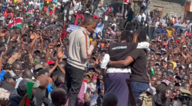 Babu Owino and Brian Odhiambo's family during the Linda Mwananchi Fundraiser in Nakuru on April 19,2026 PHOTO/Screengrab