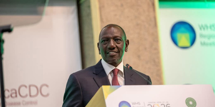 President William Ruto addressing the World Health Summit Regional Meeting 2026 in Nairobi on April 27,2026 PHOTO/PCS