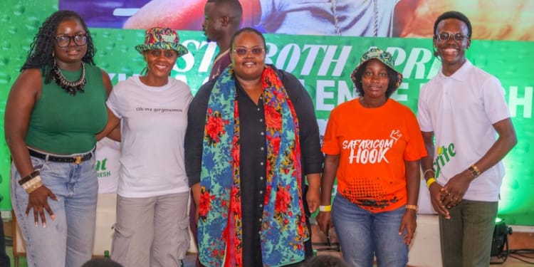 From left Grace Ndiege, Influencer Director, Ogilvy Africa, Susan Muthoka, Youth Segment, Safaricom PLC, Esther Wandia, Senior Officer Integrated Media, Safaricom PLC, Phelister Wanjiru, Financial Services Engineer, Ziidi Team, Safaricom PLC and Panel Moderator Shawn Dalmas engage with the Youth at Pwani University during a masterclass on Content creation and insights on monetizing content, Savings on Ziidi MMF and Data privacy. PHOTO/ FILE.