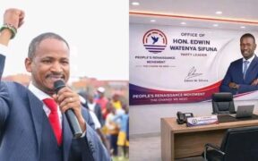 A photo collage of Nairobi Senator Edwin Sifuna, People’s Renaissance Movement poster as Party Leader, and Embakasi East MP Babu Owino. PHOTO/People’s Renaissance Movement FB/Babu Owino FB.