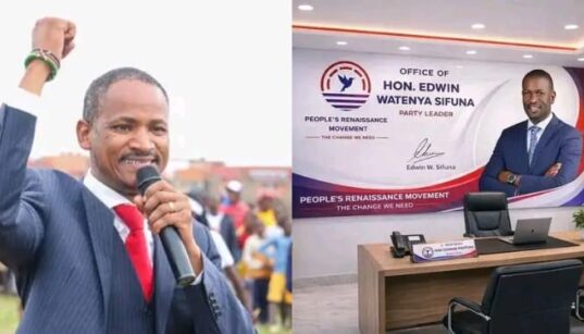 A photo collage of Nairobi Senator Edwin Sifuna, People’s Renaissance Movement poster as Party Leader, and Embakasi East MP Babu Owino. PHOTO/People’s Renaissance Movement FB/Babu Owino FB.