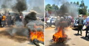 Protestors lit tyres on the busy Kisumu-Busia Highway in protest of the attack of Vihiga Senator Godfrey Osotsi. PHOTO/ kenyans.co ke