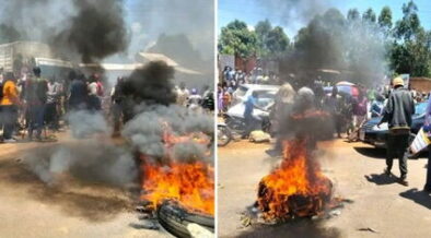 Protestors lit tyres on the busy Kisumu-Busia Highway in protest of the attack of Vihiga Senator Godfrey Osotsi. PHOTO/ kenyans.co ke