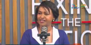 Triza Kimani a labour outsourcing expert during a live interview with fixing the nation crew at Nation FM as they discussed matters on labour formalization. PHOTO/ File