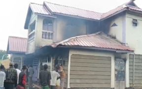 The home of Bishop Simon Wachira of Ambassadors for Christ Ministry Church in Kirinyaga burnt down by angry residents. PHOTO| JOHNSON MURIITHI