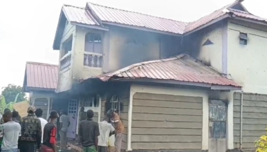 The home of Bishop Simon Wachira of Ambassadors for Christ Ministry Church in Kirinyaga burnt down by angry residents. PHOTO| JOHNSON MURIITHI