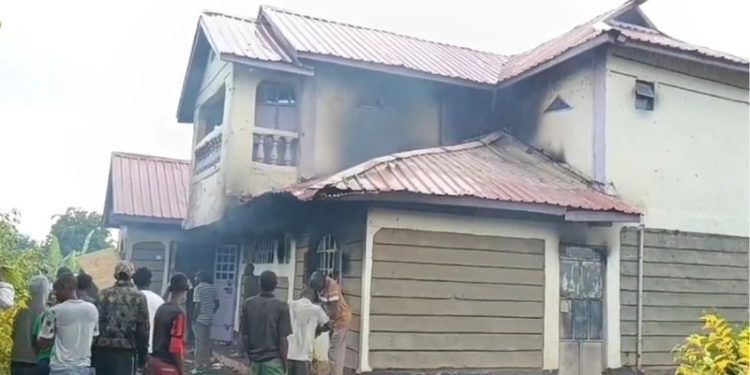 The home of Bishop Simon Wachira of Ambassadors for Christ Ministry Church in Kirinyaga burnt down by angry residents. PHOTO| JOHNSON MURIITHI