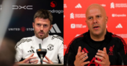 Manchester United's manager Michael Carrick and Liverpool's manager Arne slot PHOTO/Clubs