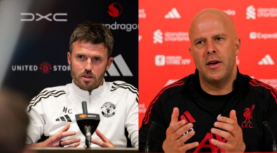 Manchester United's manager Michael Carrick and Liverpool's manager Arne slot PHOTO/Clubs