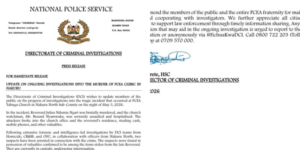 DCI Press Release on Update for Murder of PCEA Reverend PHOTO/DCI