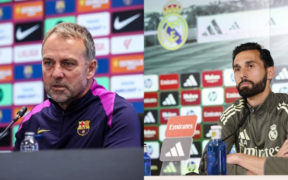 Barcelona Head Coach Hansi Flick and Real Madrid Head Coach Alvaro Arbeloa PHOTO/Club Accs