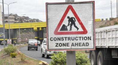 A signpost notify road users of of road construction ahead on a highway. PHOTO/ KeNHA