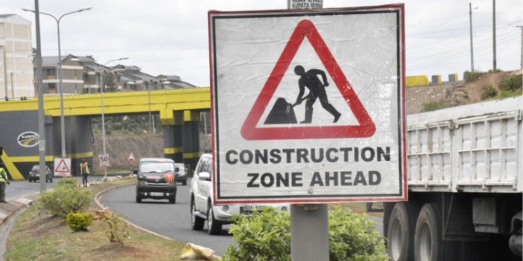 A signpost notify road users of of road construction ahead on a highway. PHOTO/ KeNHA 