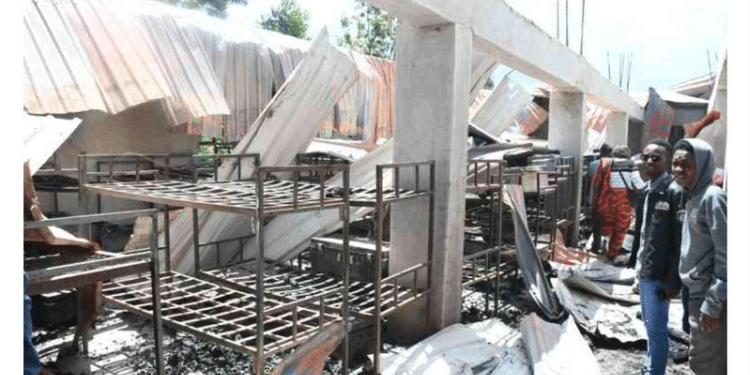 The Magereza Academy dormitory that was razed down by fire in Naivasha leaving destroying property worth thousands. PHOTO/ File