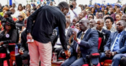 Democracy for Citizens Party (DCP) leader Rigathi Gachagua greets Nairobi Senator Edwin Sifuna in Kieni, Nyeri County on May 14, 2026. Photo/Pauline Njoroge