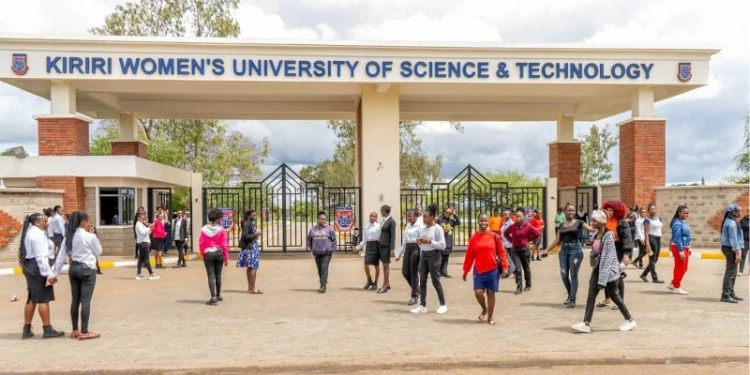 Kiriri Women's University students walking past the main entrance gate. PHOTO/ Kiriri