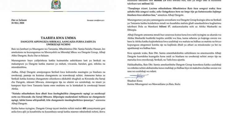 Press Statement on Business Man Aliko Dangote State Visit to Tanzania PHOTO/PCS