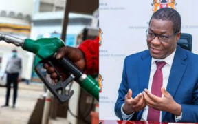 A photo collage of Energy CS Opiyo Wandayi and a fuel attendant with the pump