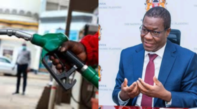 A photo collage of Energy CS Opiyo Wandayi and a fuel attendant with the pump