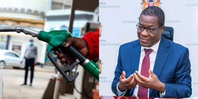 A photo collage of Energy CS Opiyo Wandayi and a fuel attendant with the pump