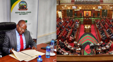 A photo collage of KeRRA Director General Eng. J. K Magondu and a past sitting of the National Assembly