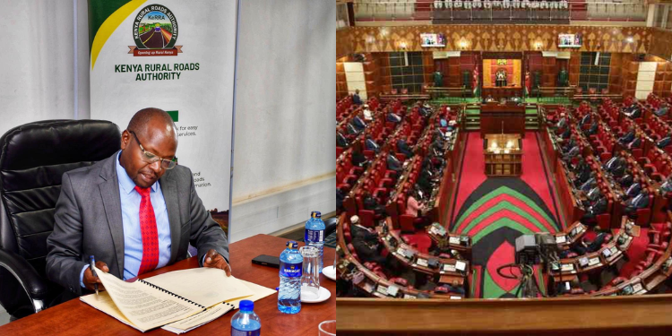 A photo collage of KeRRA Director General Eng. J. K Magondu and a past sitting of the National Assembly