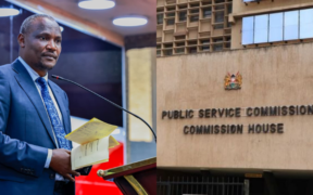 A photo collage of Treasury CS John Mbadi and PSC House in Nairobi.