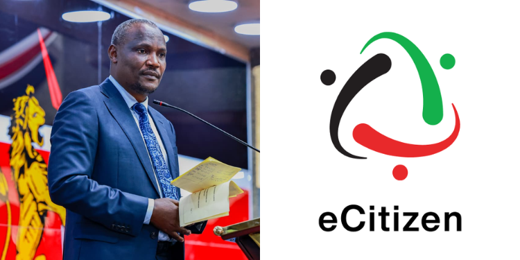 A photo collage of Treasury CS John Mbadi and eCitizen platform logo.PHOTO/Mbadi X/ Kenya National Library