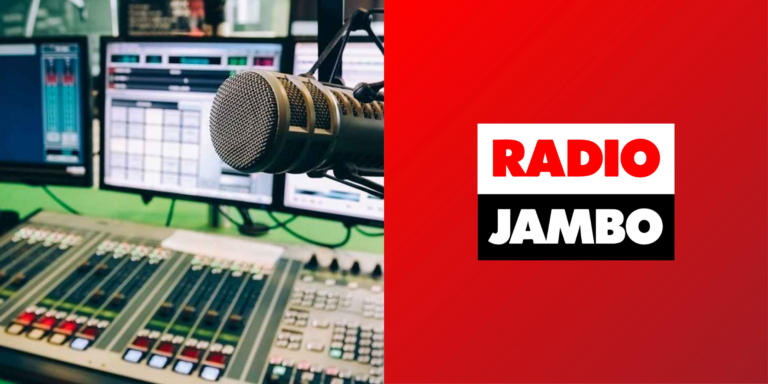 A photo collage of a rardio station and Radio Jambo logo.