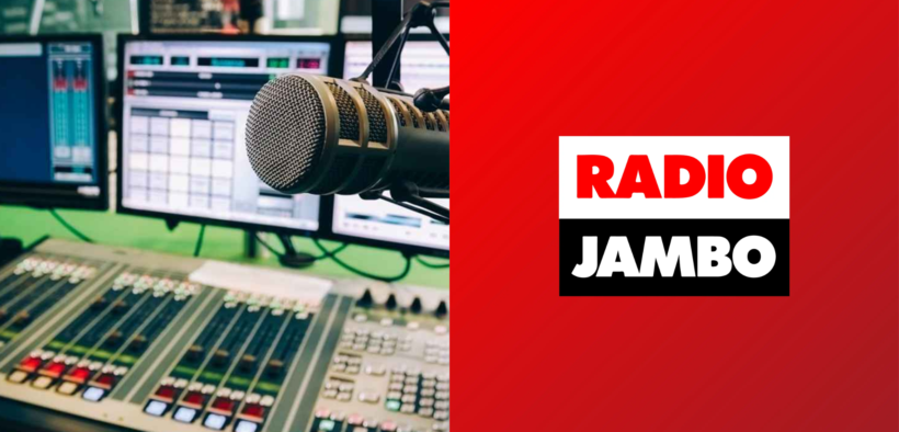 A photo collage of a rardio station and Radio Jambo logo.