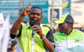 DCP Deputy Party Leader Cleophas Malala addressing a crowd alongside DCP Party Leader Rigathi Gachagua in Trans Nzoia County on July 4, 2025. Photo Cleophas Malala