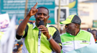 DCP Deputy Party Leader Cleophas Malala addressing a crowd alongside DCP Party Leader Rigathi Gachagua in Trans Nzoia County on July 4, 2025. Photo Cleophas Malala