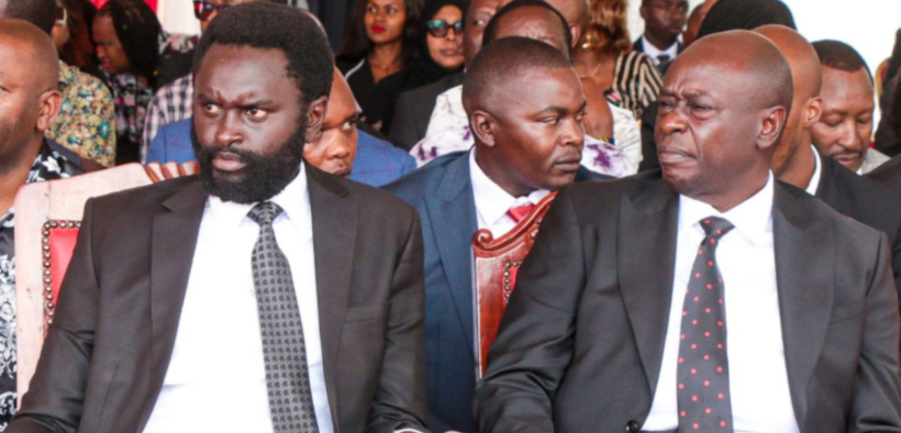 DCP Party Leader Rigathi Gachagua and Nyandarua Senator John Methu during A requiem Mass for the late Ol Kalou MP David Njuguna Kiaraho on April 8, 2025. PHOTO/ Courtesy.