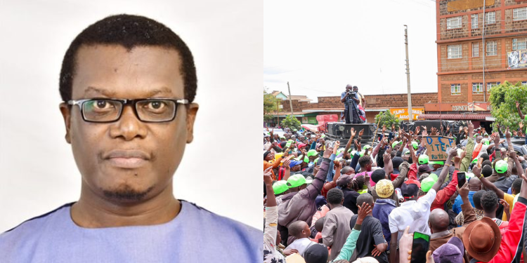 A photo collage of Dr. Luchetu Likaka and a crowd during a past DCP Party rally. PHOTO/FILE/Gachagua X.