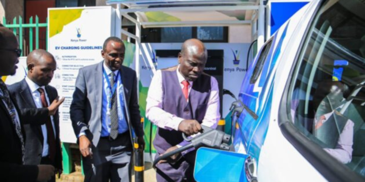 A vehicle is being recharged. Photo/ Kenya Power