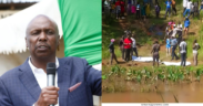 A collage of Gideon moi and bodies of two missing children being retrieved from River Kiama in Murang’a County. Photo/ Gideon Moi / X