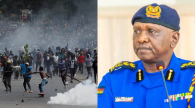 A photo collage of IG Douglas Kanja and protesters at Nairobi CBD during the Gen Z led Finance Bill demonstrations. PHOTO/ Courtesy.