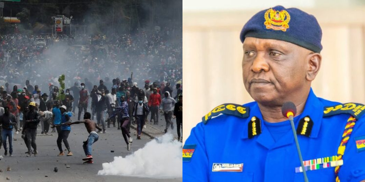 A photo collage of IG Douglas Kanja and protesters at Nairobi CBD during the Gen Z led Finance Bill demonstrations. PHOTO/ Courtesy.
