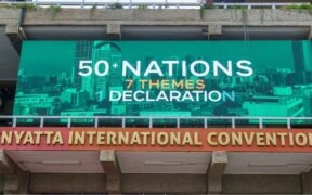 Banner of The Africa Foward Summit at KICC PHOTO/File