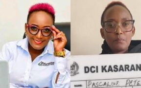 A collage of Pascaline Peter in her office and her at DCI Kasarani PHOTO/Nation, DCI
