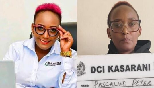 A collage of Pascaline Peter in her office and her at DCI Kasarani PHOTO/Nation, DCI