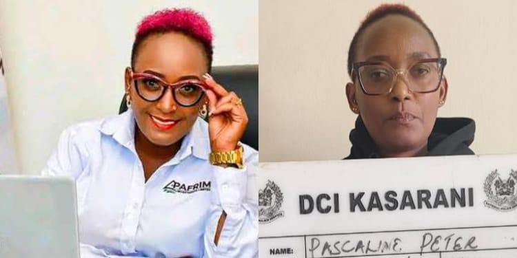 A collage of Pascaline Peter in her office and her at DCI Kasarani PHOTO/Nation, DCI