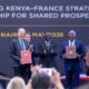 President William Ruto and President Emmanuel Macron of France stand alongside senior French and Kenyan government ministers and diplomats during a bilateral signing ceremony at State House Nairobi. PHOTO/Equity X