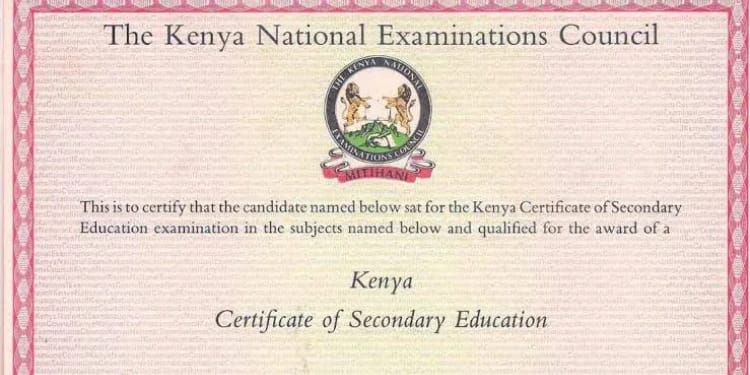 A sample of a KCSE certificate for illustration purposesPHOTO/Standard