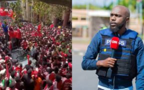A collage of Larry Madowo and Arsenal fans in town PHOTO/COURTESY