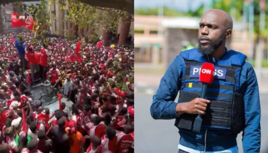 A collage of Larry Madowo and Arsenal fans in town PHOTO/COURTESY