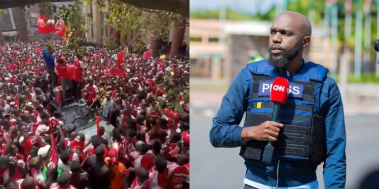 A collage of Larry Madowo and Arsenal fans in town PHOTO/COURTESY